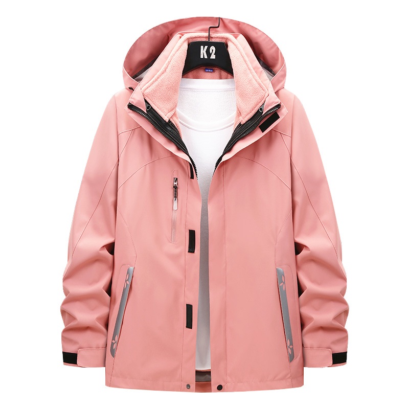 汉坤实业冬季户外冲锋衣男女三合一可拆卸加绒加厚防雨防风衣外套 